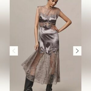 Anthropologie Silver Gray Asymmetrical Lace Dress